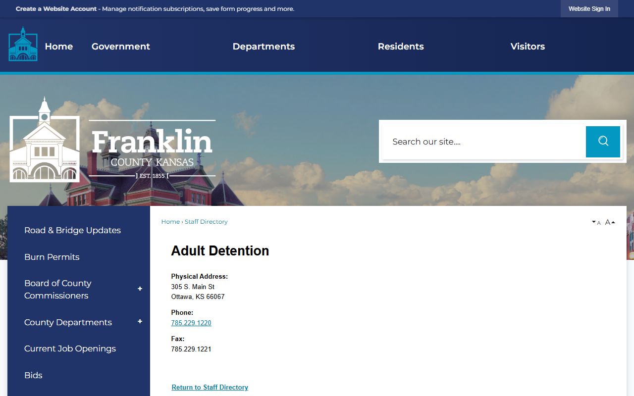 Franklin County inmate population Adult Detention directory listing