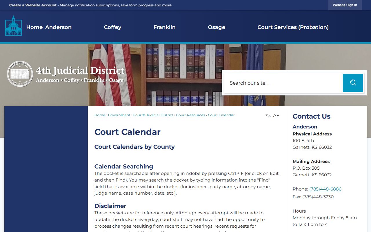 Franklin County court records after jail arrest docket calendar search