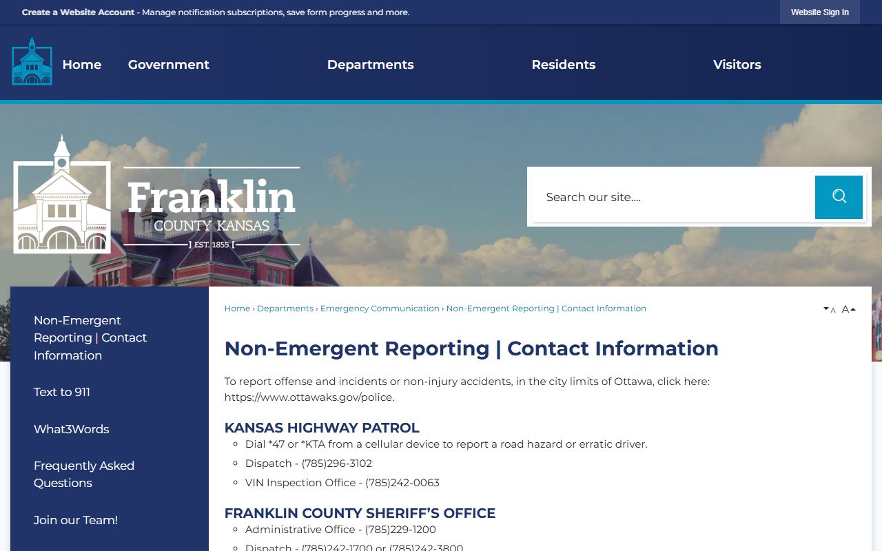 Franklin County inmate records non-emergency jail and court phone list
